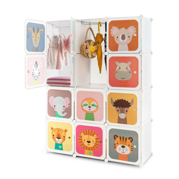 12 Cube Kids Wardrobe Closet with Hanging Section and Doors White |   Kids Storage