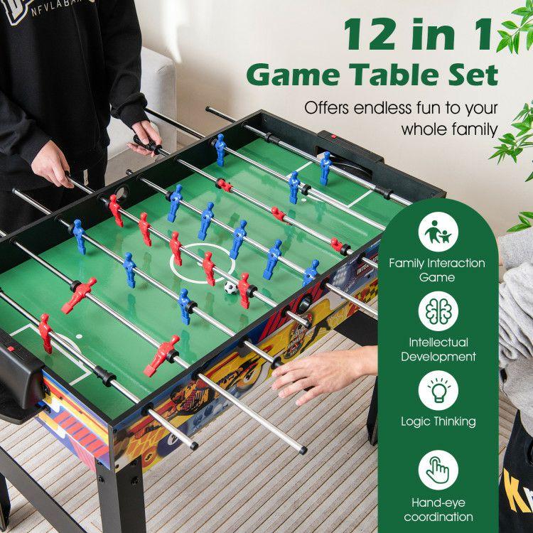 12-in-1 Combo Game Table Set with Foosball Air Hockey Pool Chess and Ping Pong  |   Game Room