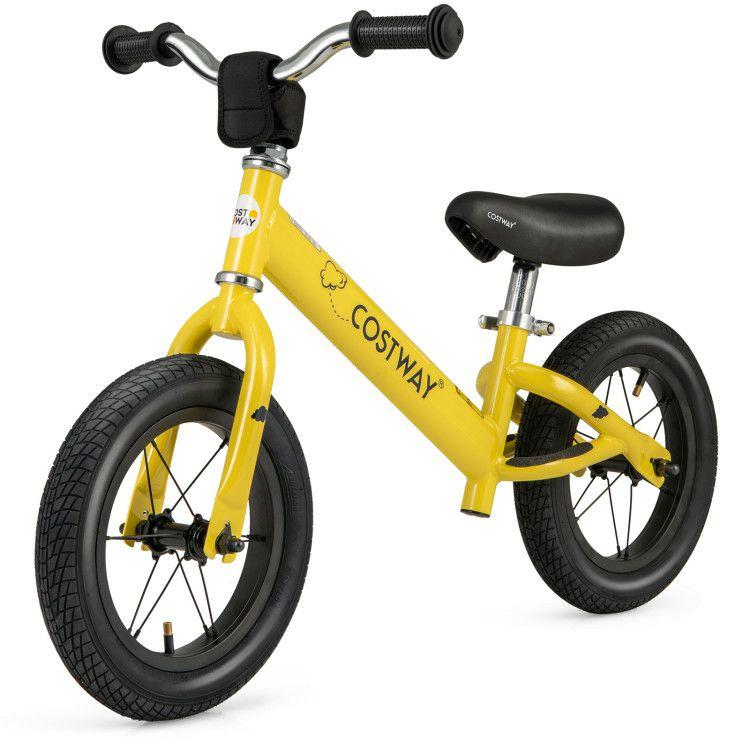 12 Inch Toddler Balance Bike with Height Adjustable Handlebar and Seat Yellow |   Balance Bikes