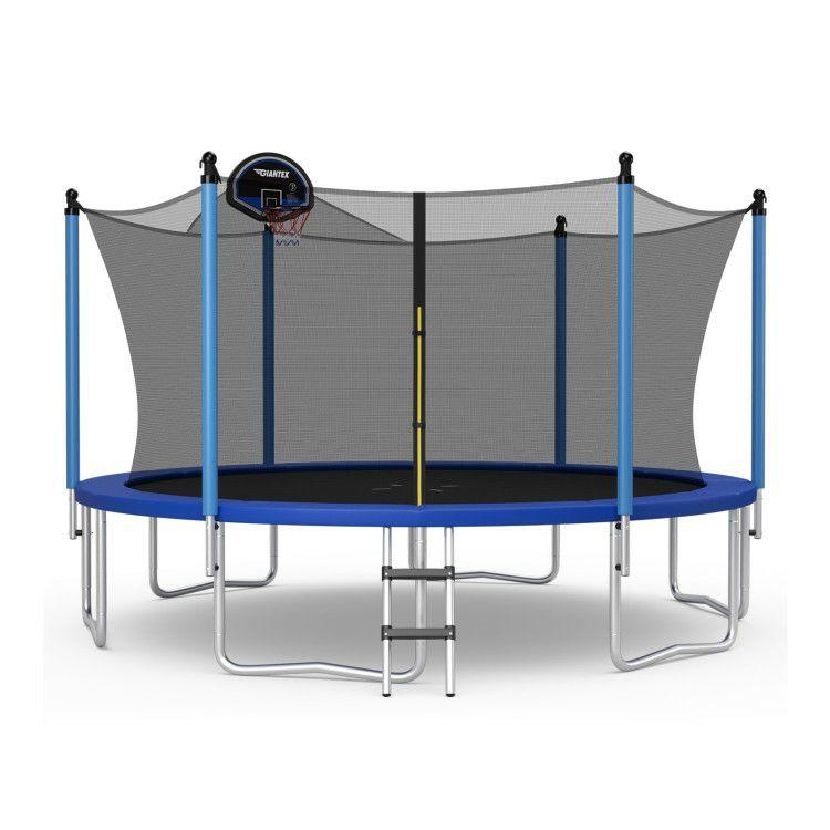 12/14/15/16 Feet Outdoor Recreational Trampoline with Ladder and Enclosure Net Blue + Black |   Outdoor Play