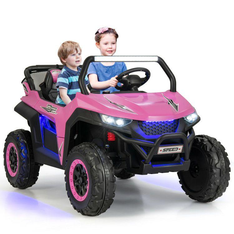 12V 2-Seater Kids Ride on UTV with Slow Start Function and Music Player Pink |   Powered Ride On Toys