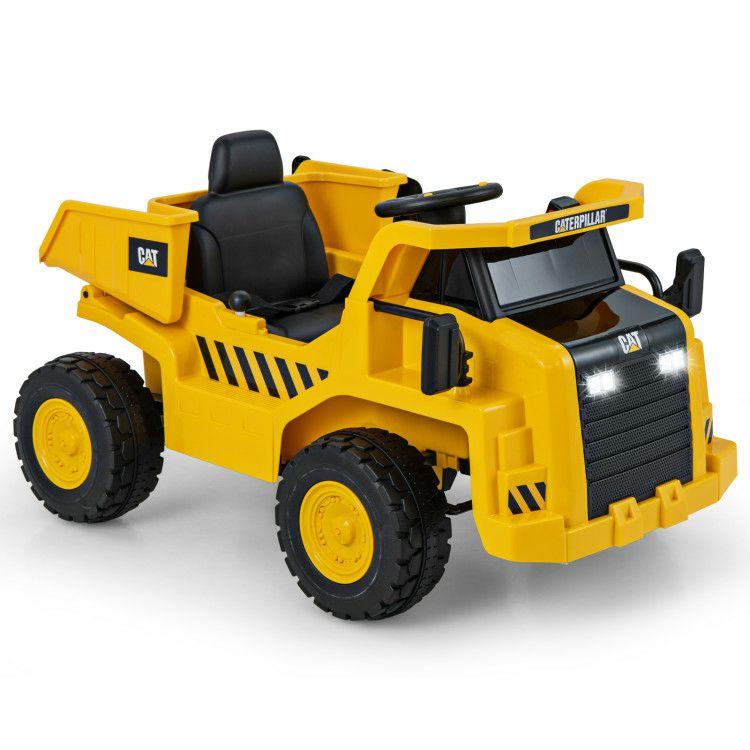 12V Caterpillar Licensed Kids Ride on Dump Truck with Tiltable Bump Bed Yellow |   Powered Ride On Toys