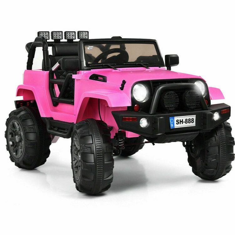 12V Electric Ride On Truck with Parental Remote Control and LED Lights Pink |   Powered Ride On Toys