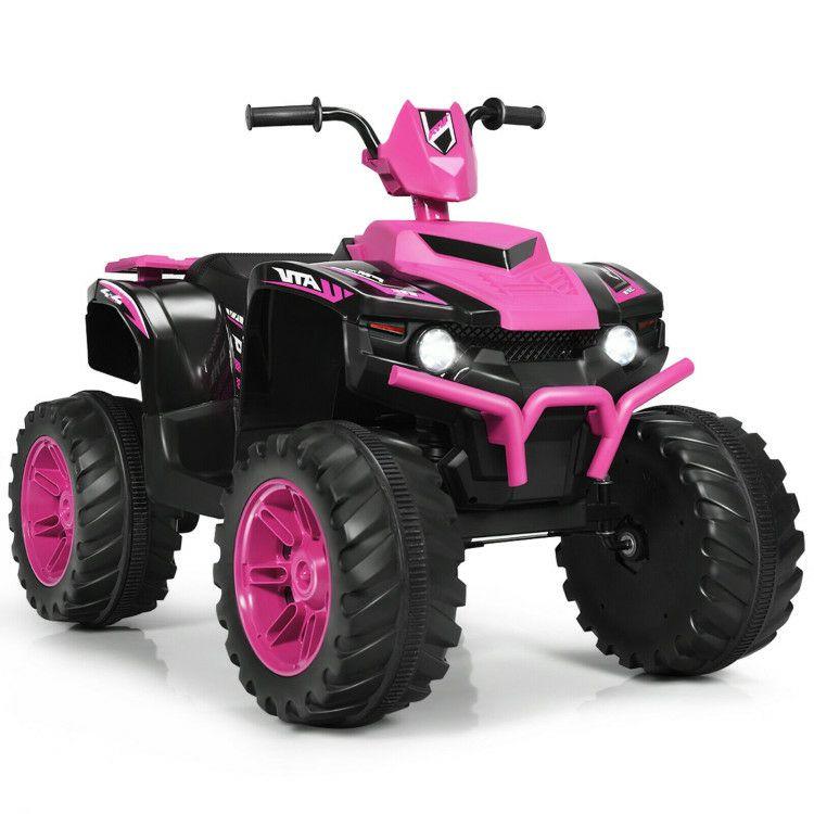 12V Kids Ride on ATV with LED Lights and Treaded Tires and LED lights Pink |   Powered Ride On Toys