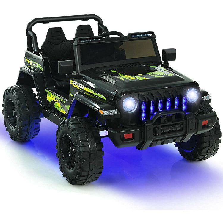 12V Kids Ride-on Jeep Car with 2.4 G Remote Control Black & Green |   Powered Ride On Toys