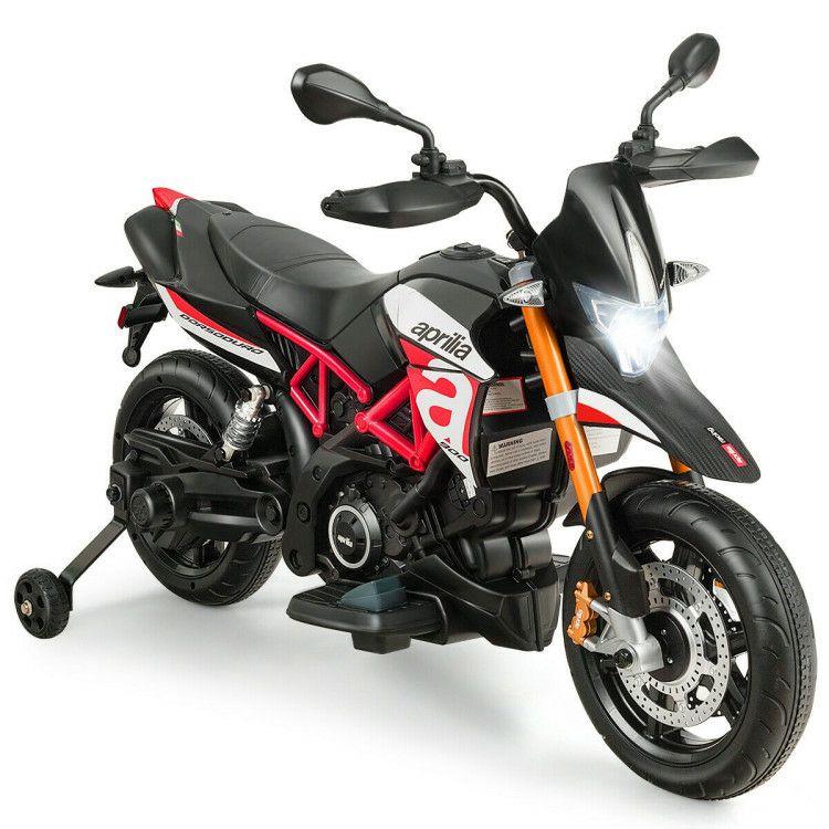 12V Kids Ride-On Motorcycle Aprilia Licensed with Sounds and Music Red |   Powered Ride On Toys