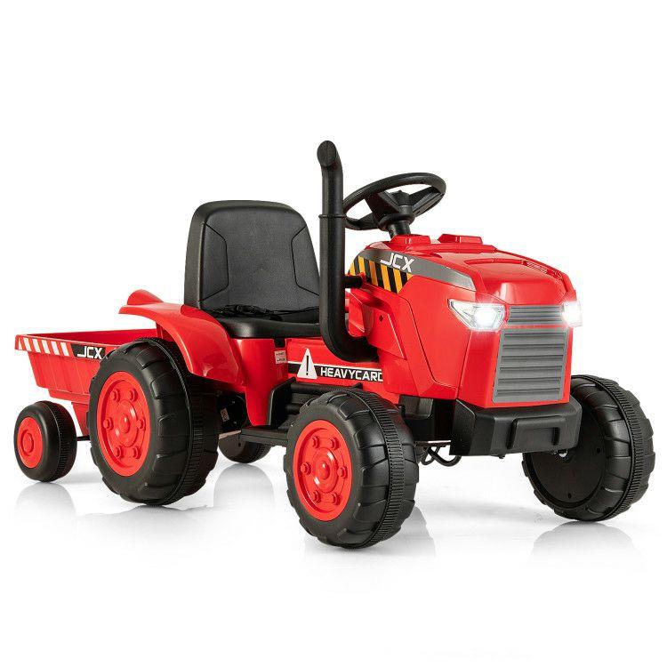 12V Kids Ride On Tractor with Trailer and Remote Control Red |   Powered Ride On Toys