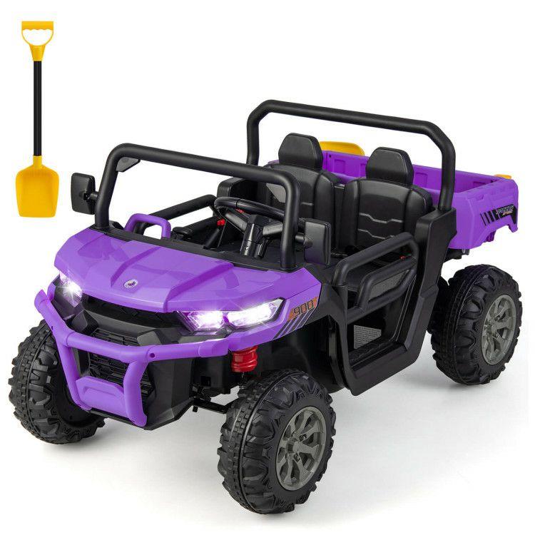 12V Kids Ride On Truck Car with Remote Control and 2 Seaters Purple |   Powered Ride On Toys