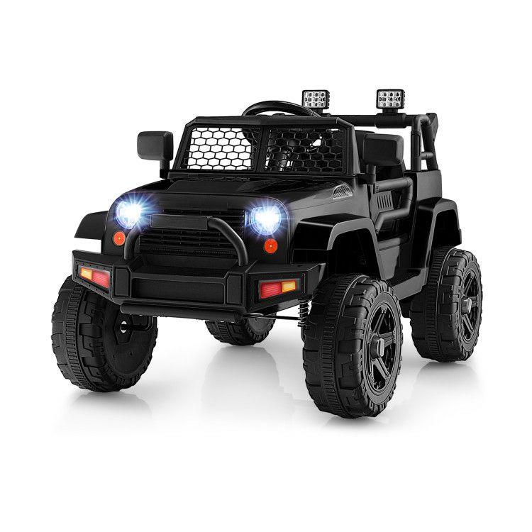 12V Kids Ride On Truck with Remote Control and Headlights Black |   Powered Ride On Toys