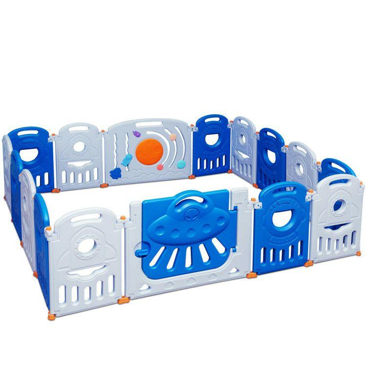 16-Panel Baby Playpen Safety Play Center with Lockable Gate Blue |   Baby Playpen & Playards