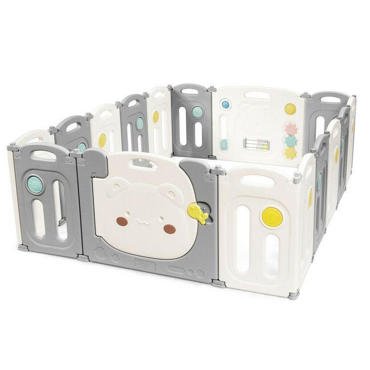 16-Panel Kids Activity Center Beige, Gray |   Baby Playpen & Playards