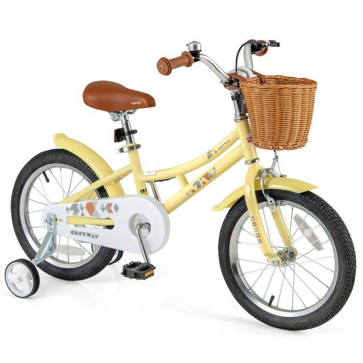 16/18 Inch Kids Bike Adjustable Bicycle with Reflectors and Bell for Children 4-8 Years Old Yellow |   Kids Bike