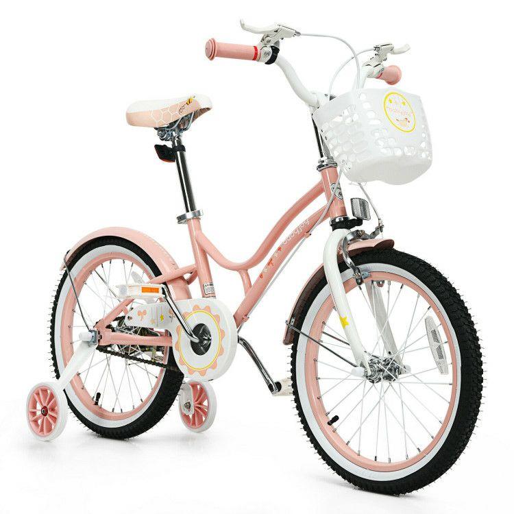 18 Inch Kids Adjustable Bike with Training Wheels for 6-9 Years Old Pink |   Kids Bike