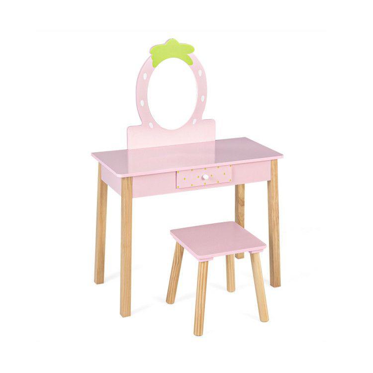 2-in-1 Children Vanity Table Stool Set with Mirror Pink |   Kids Vanities