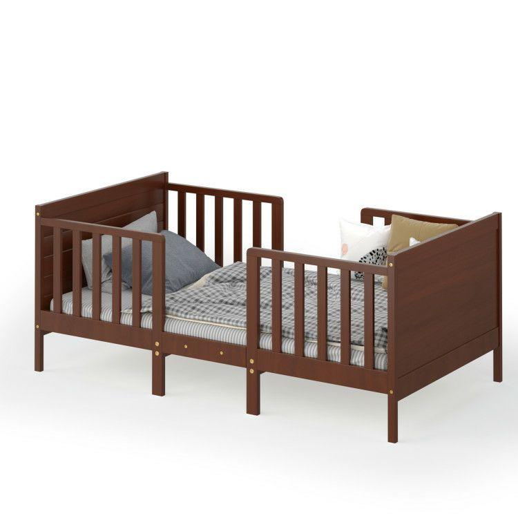 2-in-1 Convertible Toddler Bed with Guardrails Brown |   Toddler Beds