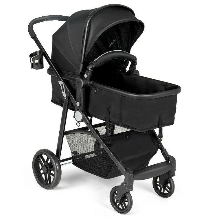 2-in-1 Foldable Pushchair Newborn Infant Baby Stroller Black |   Baby Strollers