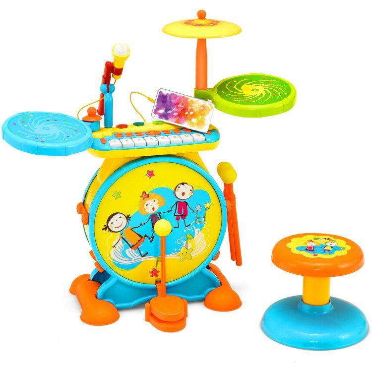 2-in-1 Kids Electronic Drum and Keyboard Set with Stool Blue |   Musical Toys