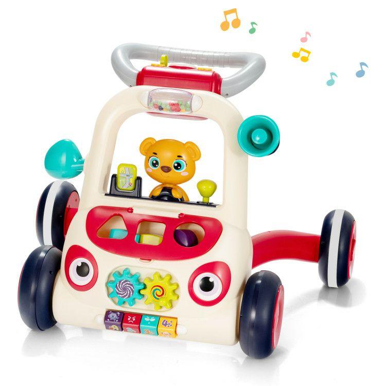 2-in-1 Sit-to-Stand Baby Push Walker with Music and Light  |   Baby Walkers