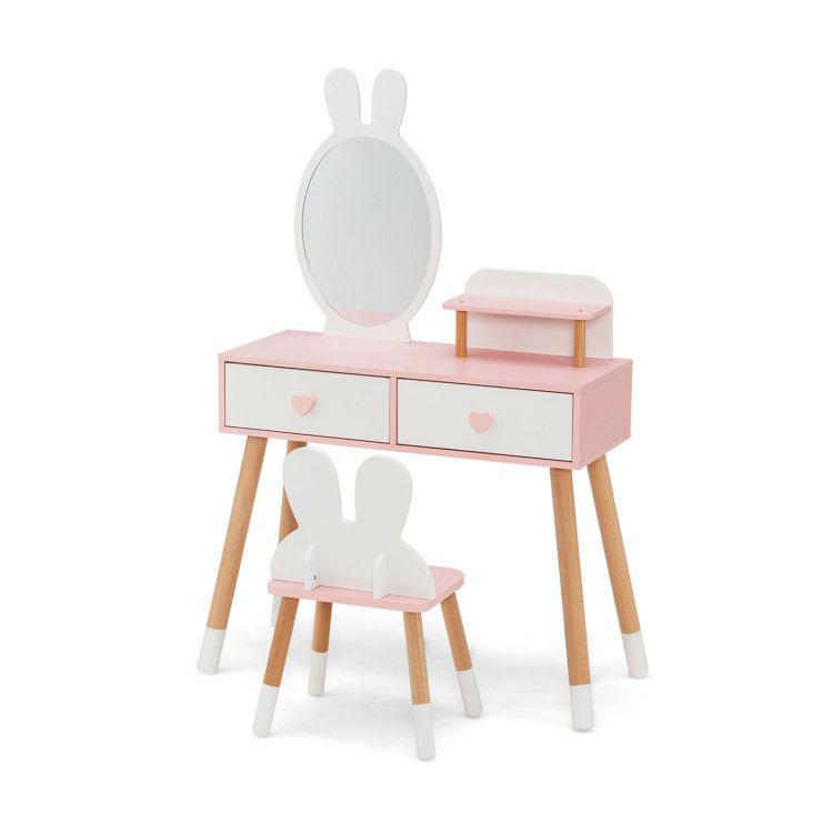 2 in 1 Wooden Princess Kids Vanity Set with Mirror White |   Kids Vanities