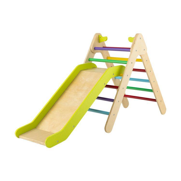 2-in-1 Wooden Triangle Climber Set with Gradient Adjustable Slide Multicolor |   Climbers & Slides