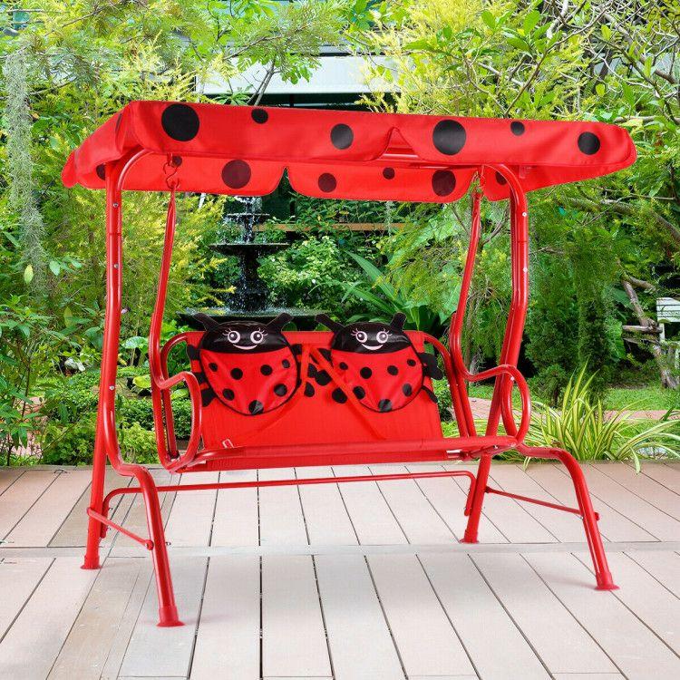 2 Person Kids Patio Swing Porch Bench with Canopy Red |   Swing & Playsets