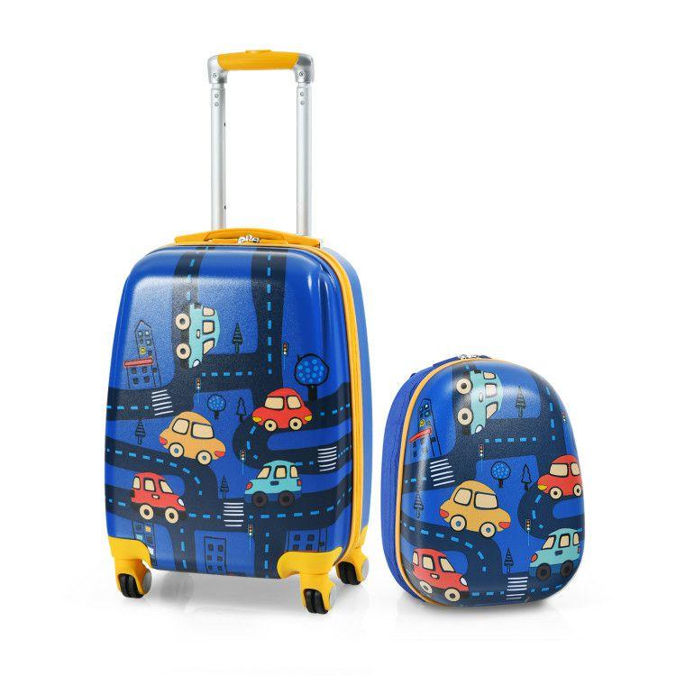 2 Pieces 12 Inch 18 Inch Kids Luggage Set with Backpack and Suitcase for Travel Blue |   Kids Luggage