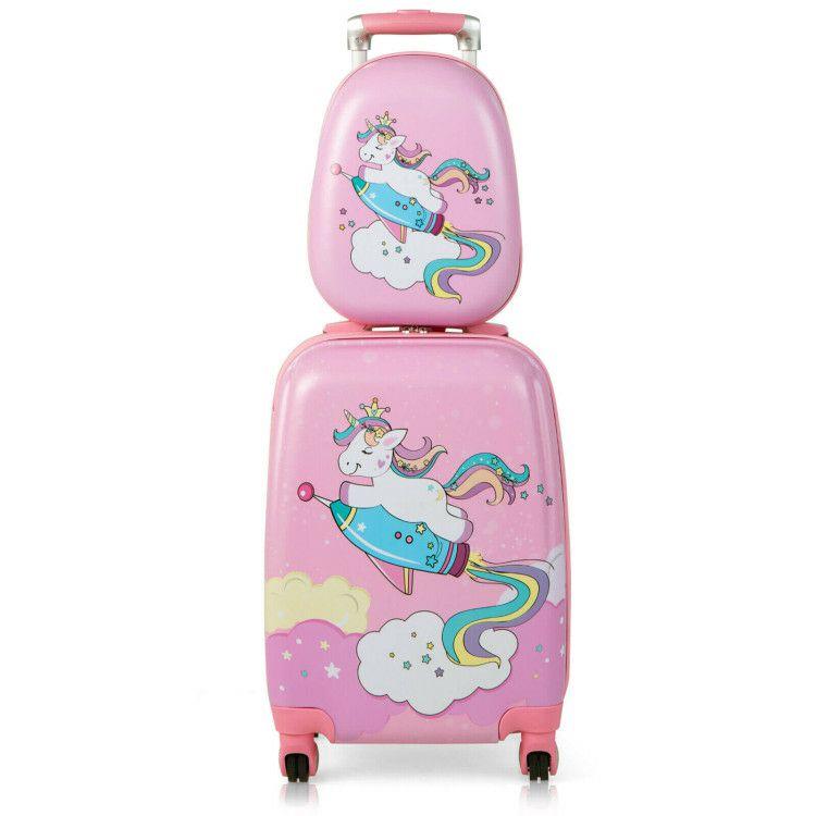 2 Pieces 18 Inch Kids Luggage Set with 12 Inch Backpack Pink |   Kids Luggage