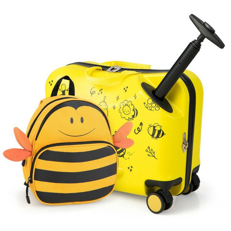 2 Pieces 18 Inch Ride-on Kids Luggage Set with Spinner Wheels Yellow |   Kids Luggage