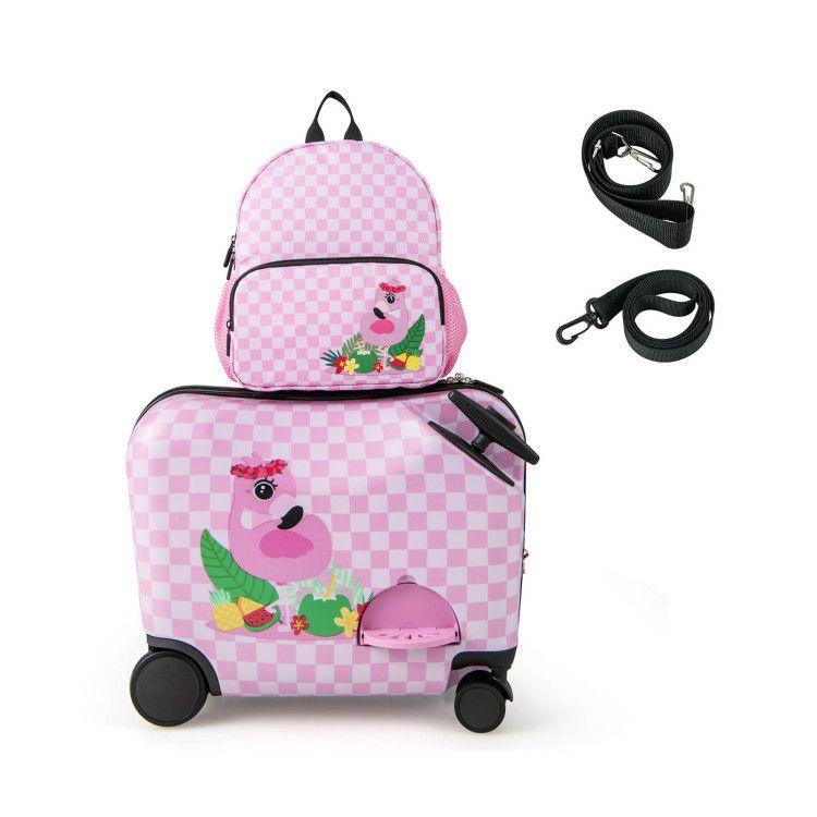 2 Pieces Kid Luggage Set with Spinner Wheels and Aluminum Handle White & Pink |   Kids Luggage