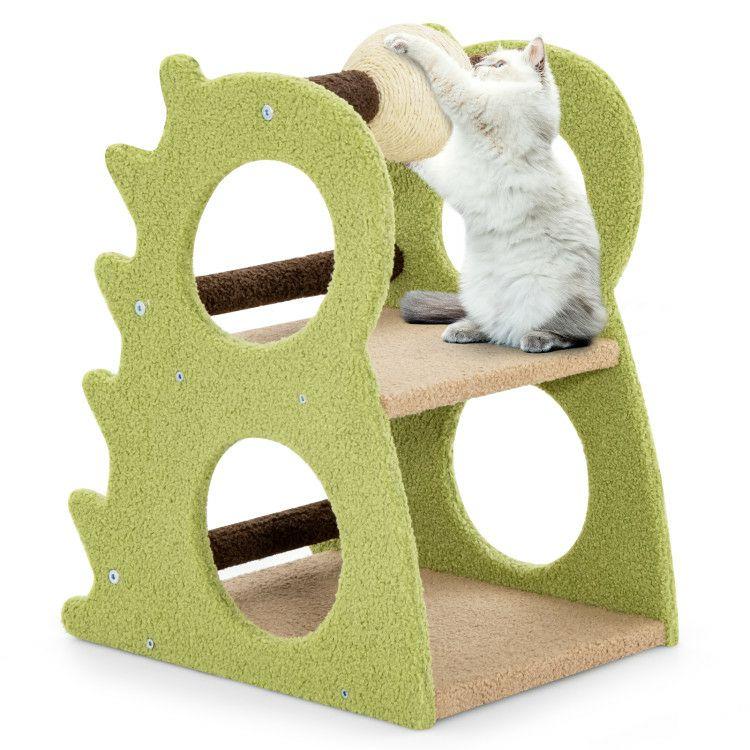 2-Tier Modern Cat Tree for Indoor Cats with Rotatable Sisal Scratching Ball Green |   Cat Trees, Condos & Scratchers