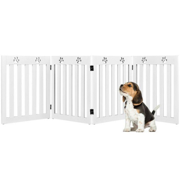 24 Inch Folding Wooden Freestanding Pet Gate Dog Gate with 360° Hinge White |   Pet Gate