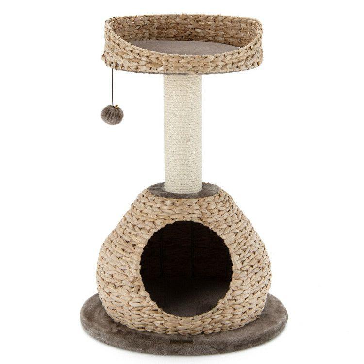 28 Inches Hand-Made Cat Tree Tower with Jump Platform Coffee |   Cat Trees, Condos & Scratchers