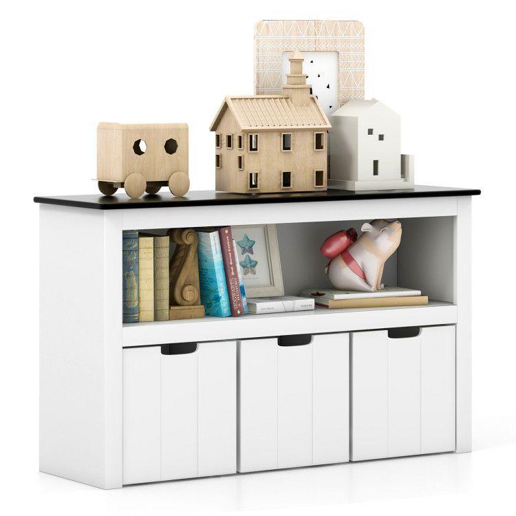 3-Drawer Kids Toy Storage Organizer with Open Shlelf White |   Kids Storage