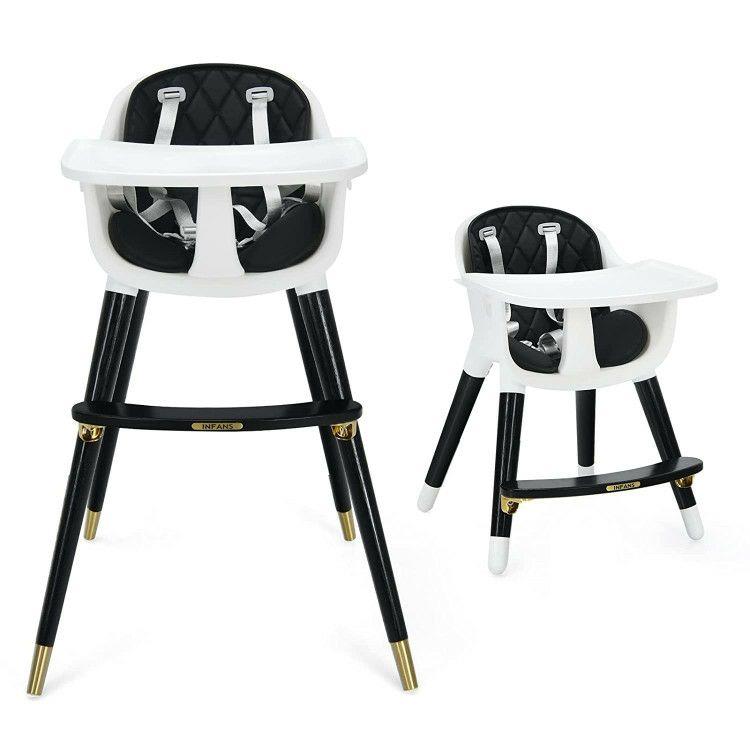 3-In-1 Adjustable Baby High Chair with Soft Seat Cushion for Toddlers Black |   High Chairs