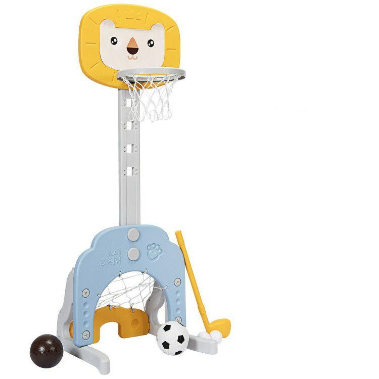 3-in-1 Adjustable Kids Basketball Hoop Sports Set Yellow |   Toy Sports