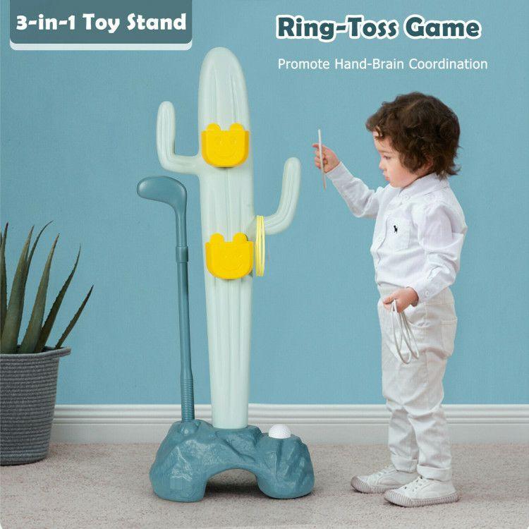 3-in-1 Cactus Toy Stand Sports Activity Center with Golf and Ring-Toss  |   Toy Sports