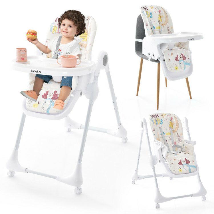 3-In-1 Convertible Highchair with Adjustable Height and 5-Point Safety Belt and Lockable Wheels Beige |   High Chairs