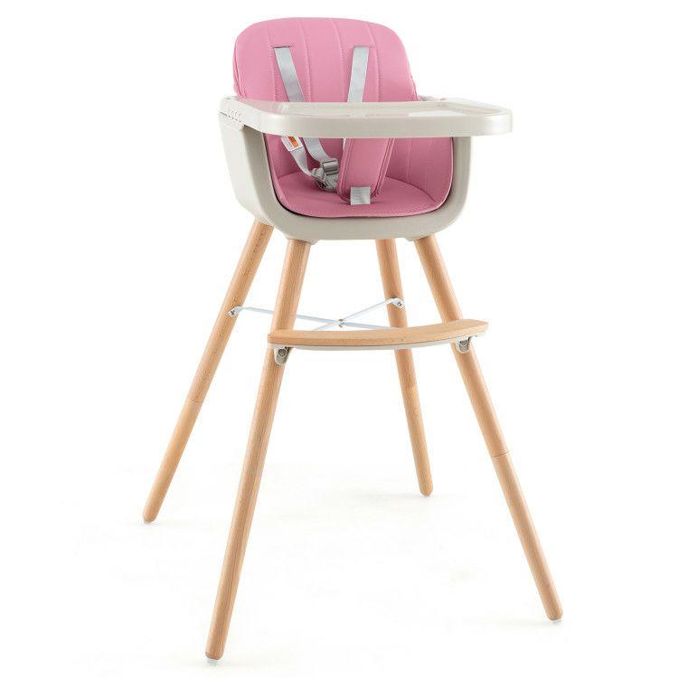 3-in-1 Convertible Wooden High Chair with Cushion Pink |   High Chairs