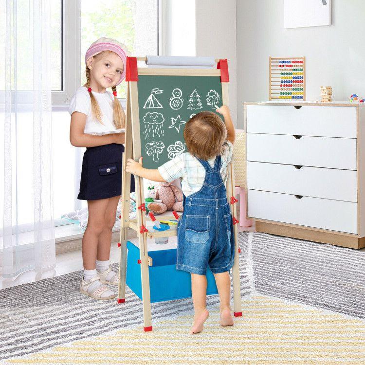 3-in-1 Double-Sided Adjustable Kid Easel for 3-8 Years Old Toddlers Natural + Blue |   Art Easels