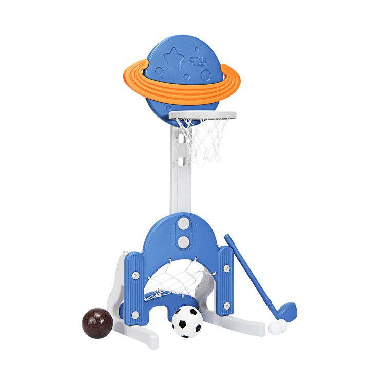 3 in 1 Height Adjustable Kids Basketball Hoop Set with Balls Blue |   Toy Sports