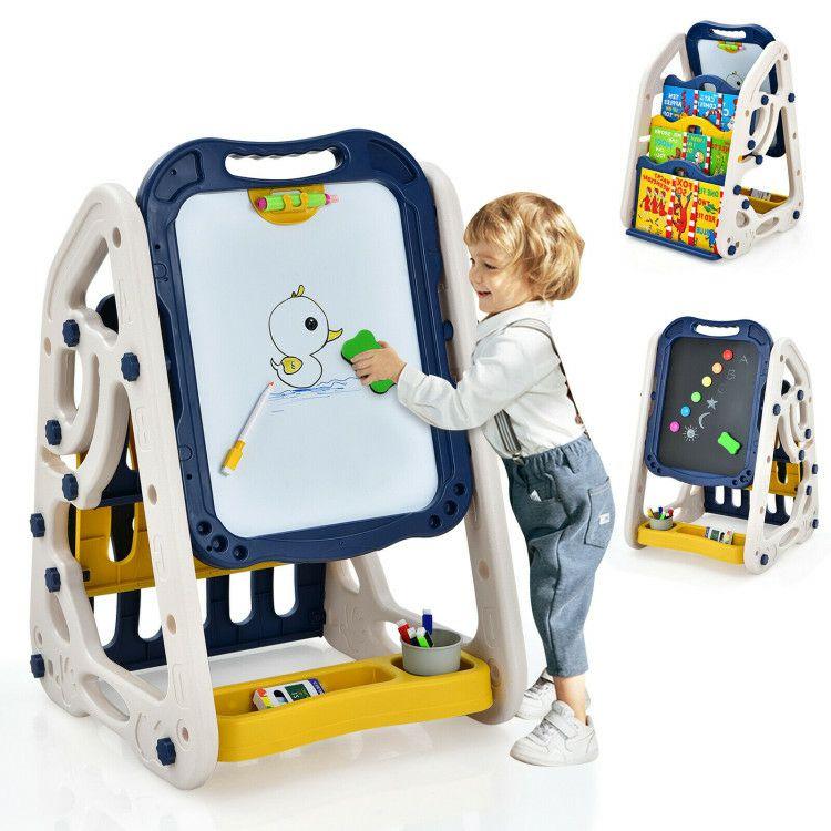 3-in-1 Kids Art Easel Double-Sided Tabletop Easel with Art Accessories Blue |   Art Easels