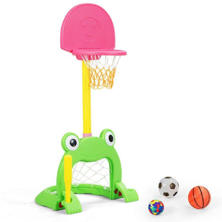 3-in-1 Kids Basketball Hoop Set Stand Pink, Yellow, Green |   Toy Sports