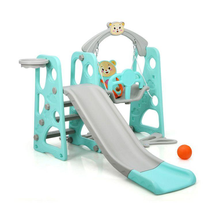 3-in-1 Toddler Climber and Swing Set Slide Playset Green |   Outdoor Play