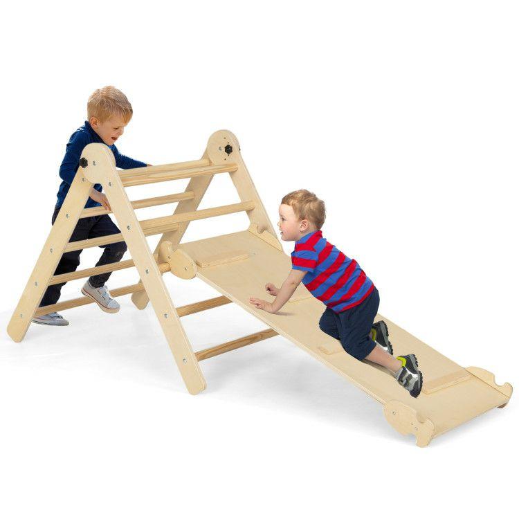 3-in-1 Triangular Climbing Toys for Toddlers Natural |   Climbers & Slides