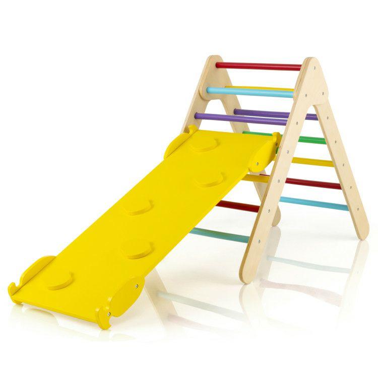 3-in-1 Wooden Climbing Triangle Set Triangle Climber with Ramp Multicolor |   Climbers & Slides