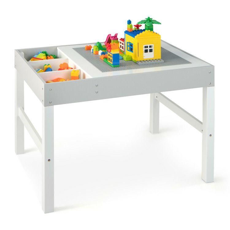 3 in 1 Wooden Kids Table with Storage and Double-Sided Tabletop White |   Kids Table & Chair Sets