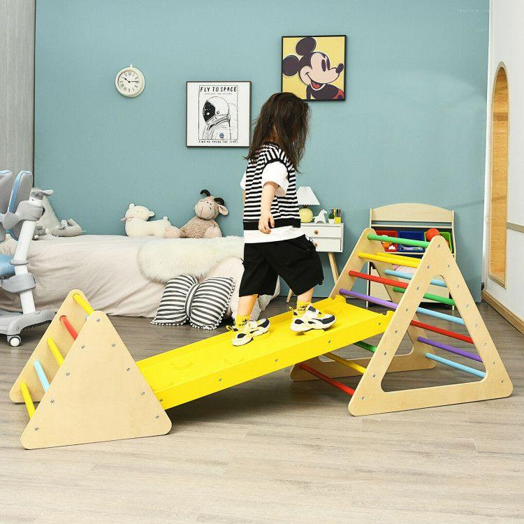 3 in 1 Wooden Set of 2 Triangle Climber with Ramp for Slid  |   Outdoor Play