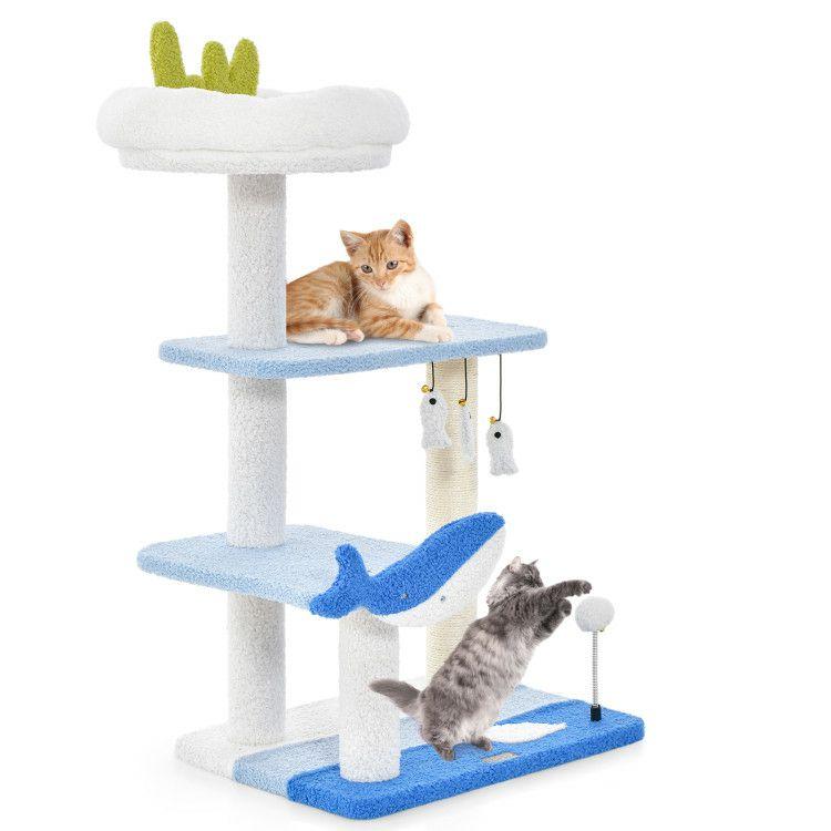 3-level Cat Tower with Sisal Covered Scratching Posts Blue |   Cat Trees, Condos & Scratchers