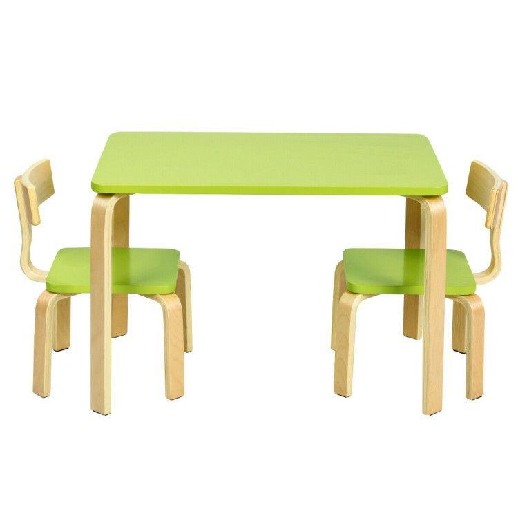 3 Piece Kids Wooden Activity Table and 2 Chairs Set Green |   Kids Table & Chair Sets