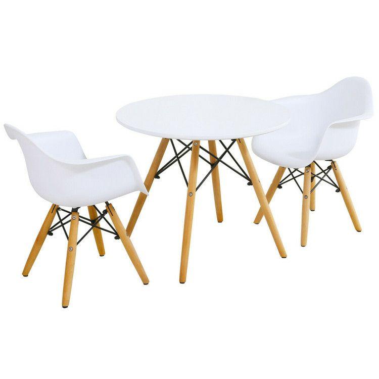 3 Pieces Kid’s Modern Round Table Chair Set White |   Kids Table & Chair Sets